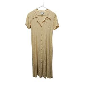 Vintage 90s 100% Silk Butter Yellow Maxi Dress Button Front Minimalist S